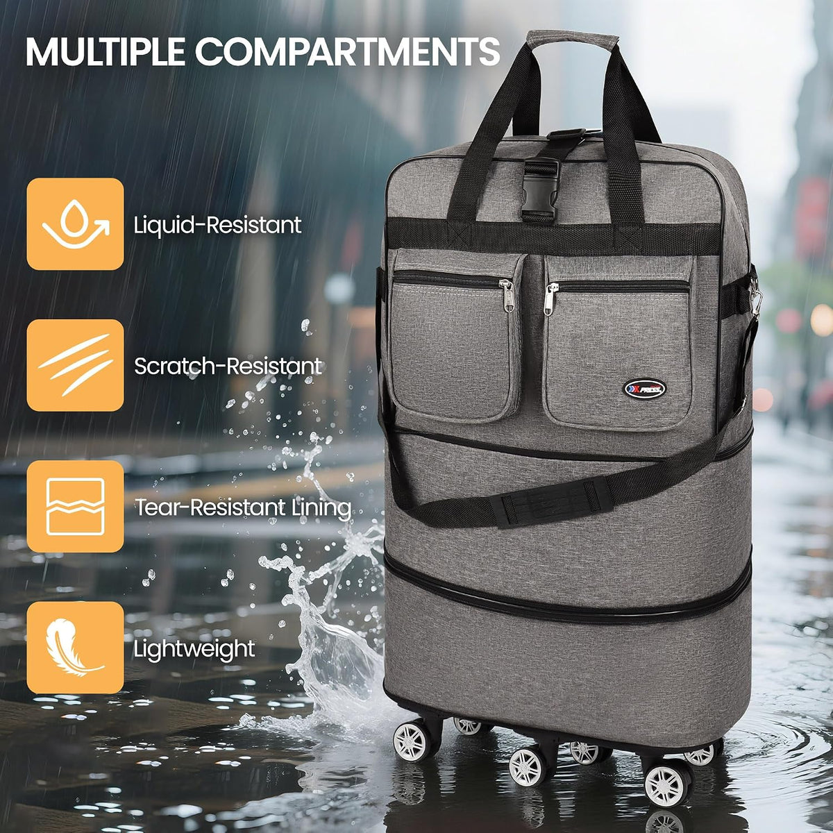 30''36''40''Rolling Duffle Bag with Wheels,Expandable Duffle Bag for Travel for Men Women,Foldable#40''Grey