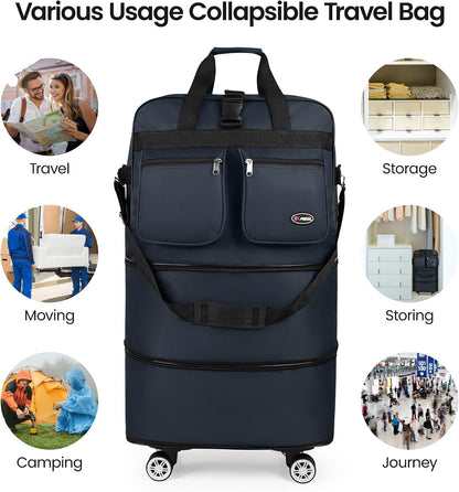 30''36''40''Rolling Duffle Bag with Wheels,Expandable Duffle Bag for Travel for Men Women,Foldable#40''Grey