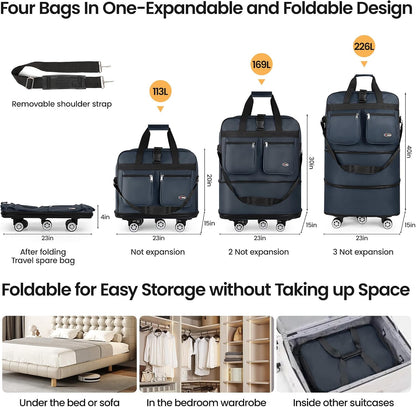 30''36''40''Rolling Duffle Bag with Wheels,Expandable Duffle Bag for Travel for Men Women,Foldable#40''Grey