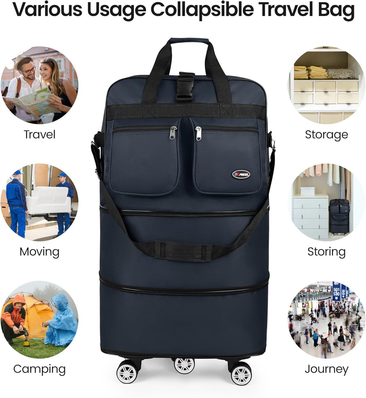 30''36''40''Rolling Duffle Bag with Wheels,Expandable Duffle Bag for Travel for Men Women,Foldable#40''Grey