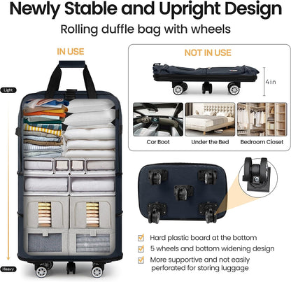30''36''40''Rolling Duffle Bag with Wheels,Expandable Duffle Bag for Travel for Men Women,Foldable#40''Grey
