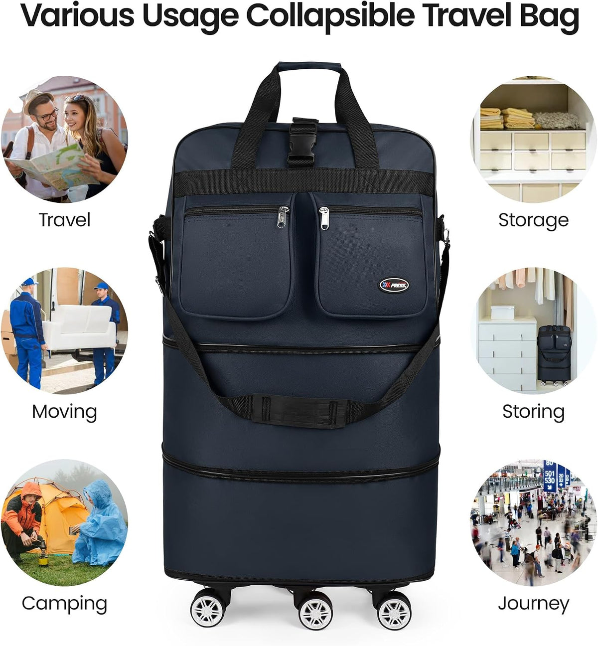 30''36''40''Rolling Duffle Bag with Wheels,Expandable Duffle Bag for Travel for Men Women,Foldable#40''Grey