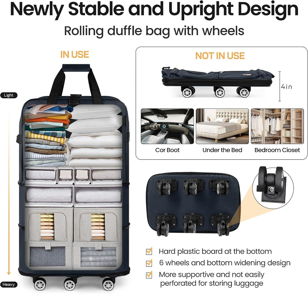 30''36''40''Rolling Duffle Bag with Wheels,Expandable Duffle Bag for Travel for Men Women,Foldable#40''Grey