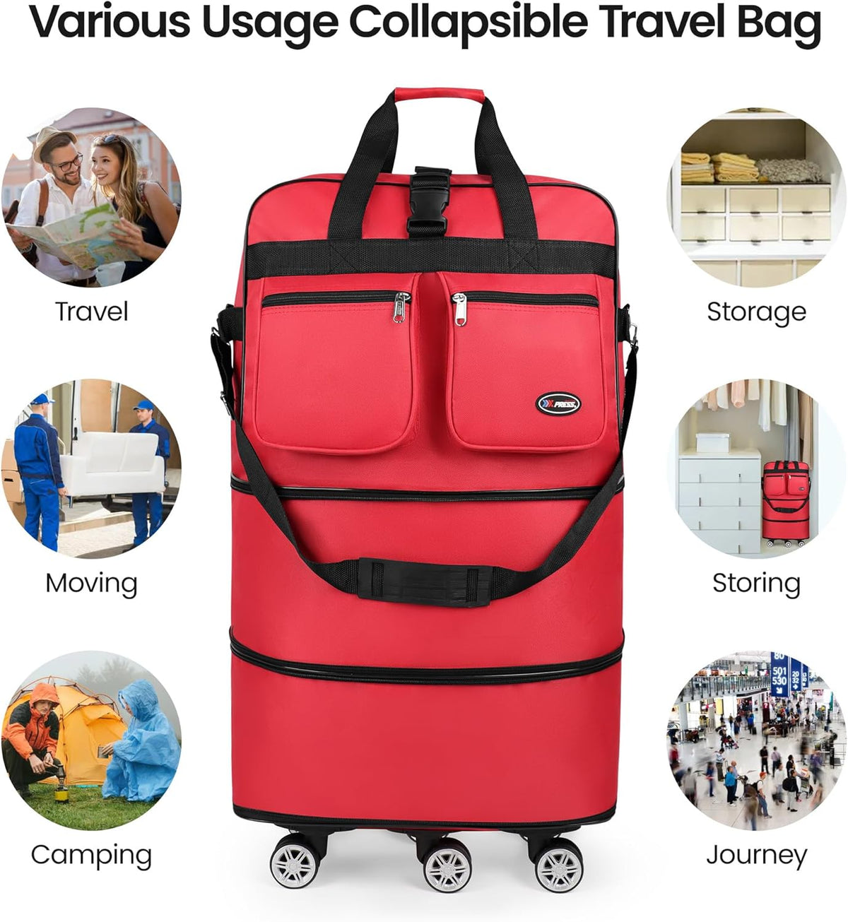 30''36''40''Rolling Duffle Bag with Wheels,Expandable Duffle Bag for Travel for Men Women,Foldable#40''Grey