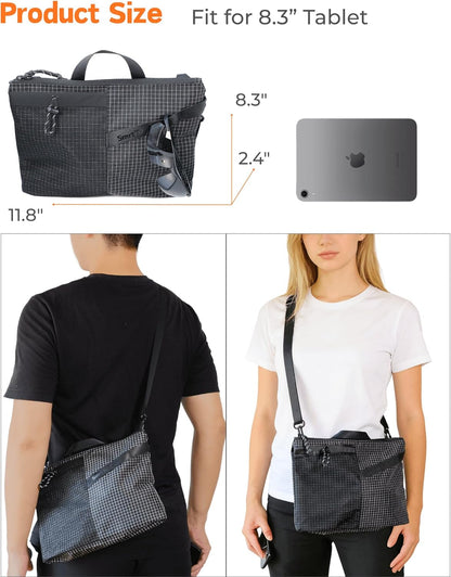 Sling Bag for Men Women, Compact Crossbody Bag with Water Bottle Holder, Water Resistant Small Shoulder Pack for Travel, Commute, Day Trip, Fits Mini Tablets up to 8.3", Anti-Theft Chest Pack