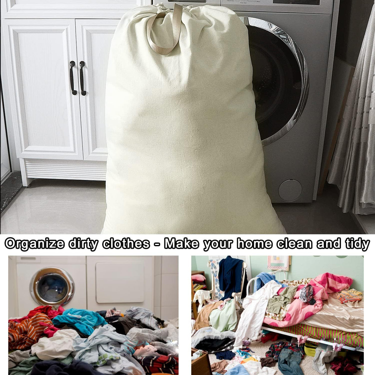 Heavy Duty Laundry Bag with Drawstring and Handle, Extra Large Travel Dirty Clothes Bag for Laundromat and Household, Durable Rip-Stop Laundry Hamper Liner, 28 x 40 Inch , Navy Blue