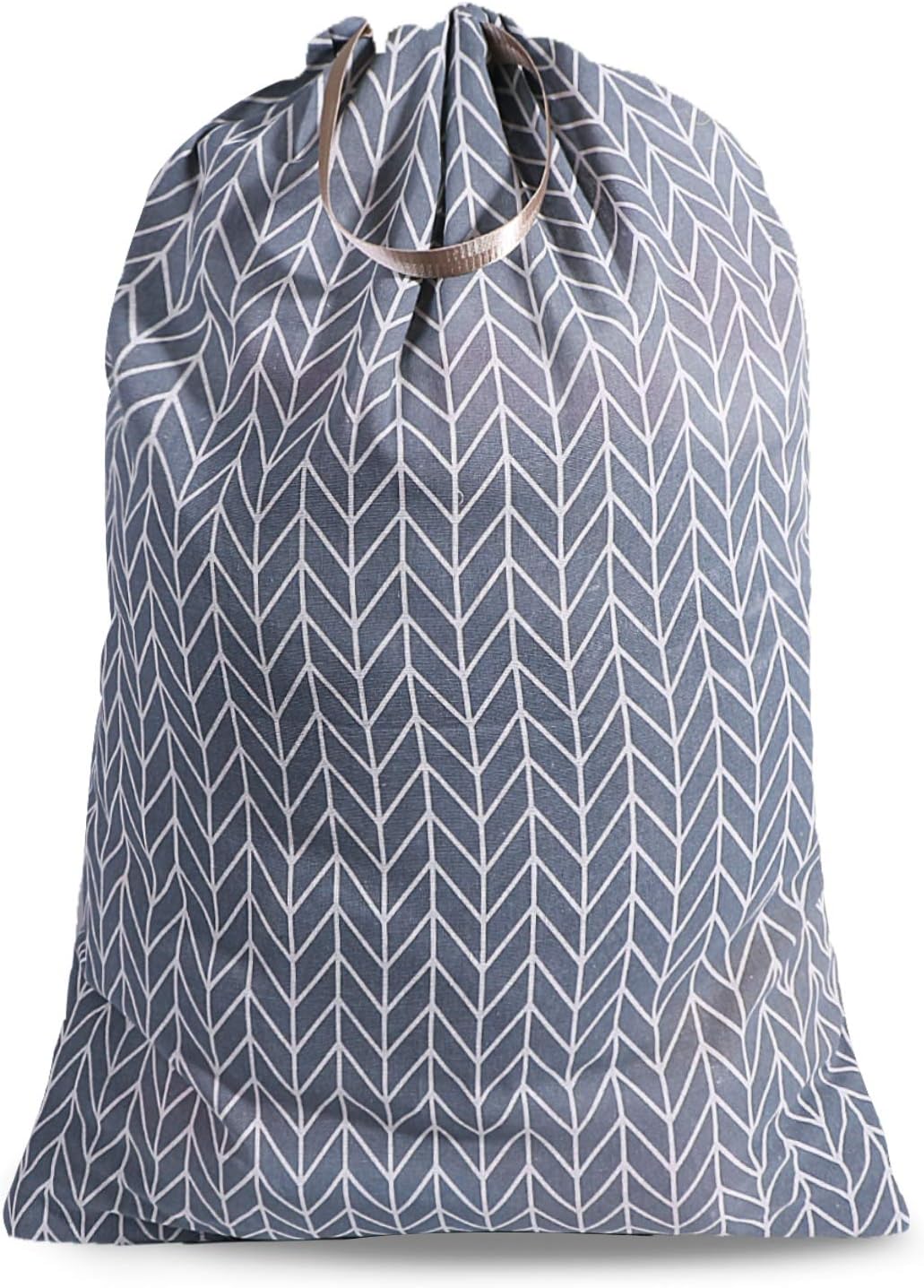 Heavy Duty Laundry Bag with Drawstring and Handle, Extra Large Travel Dirty Clothes Bag for Laundromat and Household, Durable Rip-Stop Laundry Hamper Liner, 28 x 40 Inch , Navy Blue