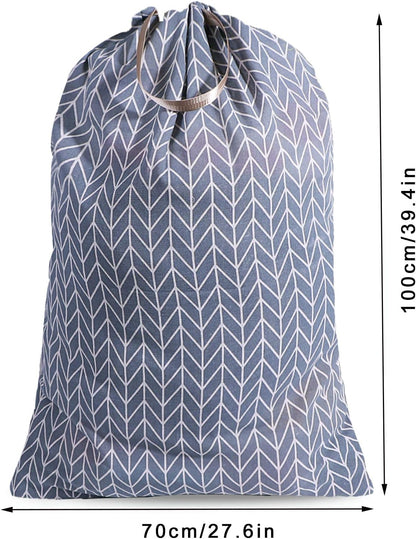 Heavy Duty Laundry Bag with Drawstring and Handle, Extra Large Travel Dirty Clothes Bag for Laundromat and Household, Durable Rip-Stop Laundry Hamper Liner, 28 x 40 Inch , Navy Blue