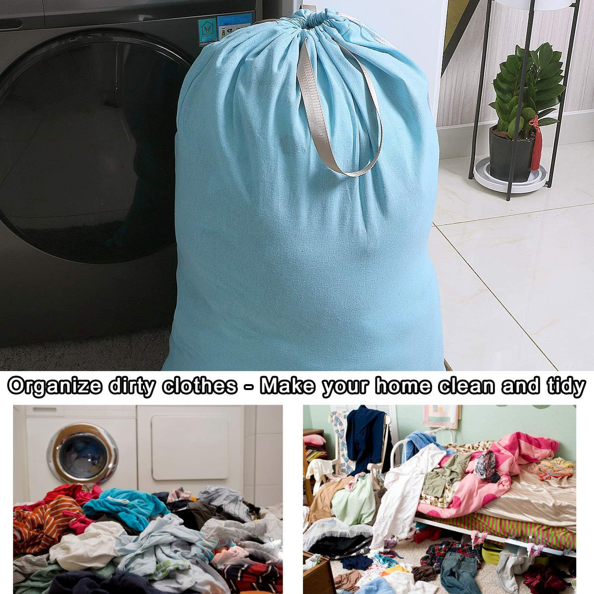 Heavy Duty Laundry Bag with Drawstring and Handle, Extra Large Travel Dirty Clothes Bag for Laundromat and Household, Durable Rip-Stop Laundry Hamper Liner, 28 x 40 Inch , Navy Blue