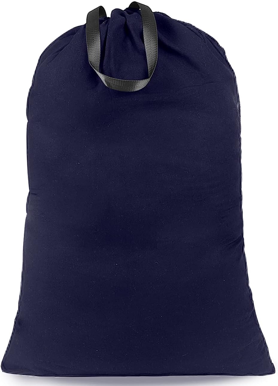 Heavy Duty Laundry Bag with Drawstring and Handle, Extra Large Travel Dirty Clothes Bag for Laundromat and Household, Durable Rip-Stop Laundry Hamper Liner, 28 x 40 Inch , Navy Blue