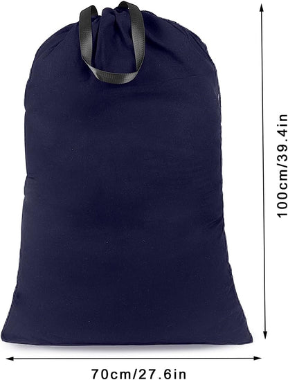 Heavy Duty Laundry Bag with Drawstring and Handle, Extra Large Travel Dirty Clothes Bag for Laundromat and Household, Durable Rip-Stop Laundry Hamper Liner, 28 x 40 Inch , Navy Blue