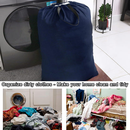 Heavy Duty Laundry Bag with Drawstring and Handle, Extra Large Travel Dirty Clothes Bag for Laundromat and Household, Durable Rip-Stop Laundry Hamper Liner, 28 x 40 Inch , Navy Blue