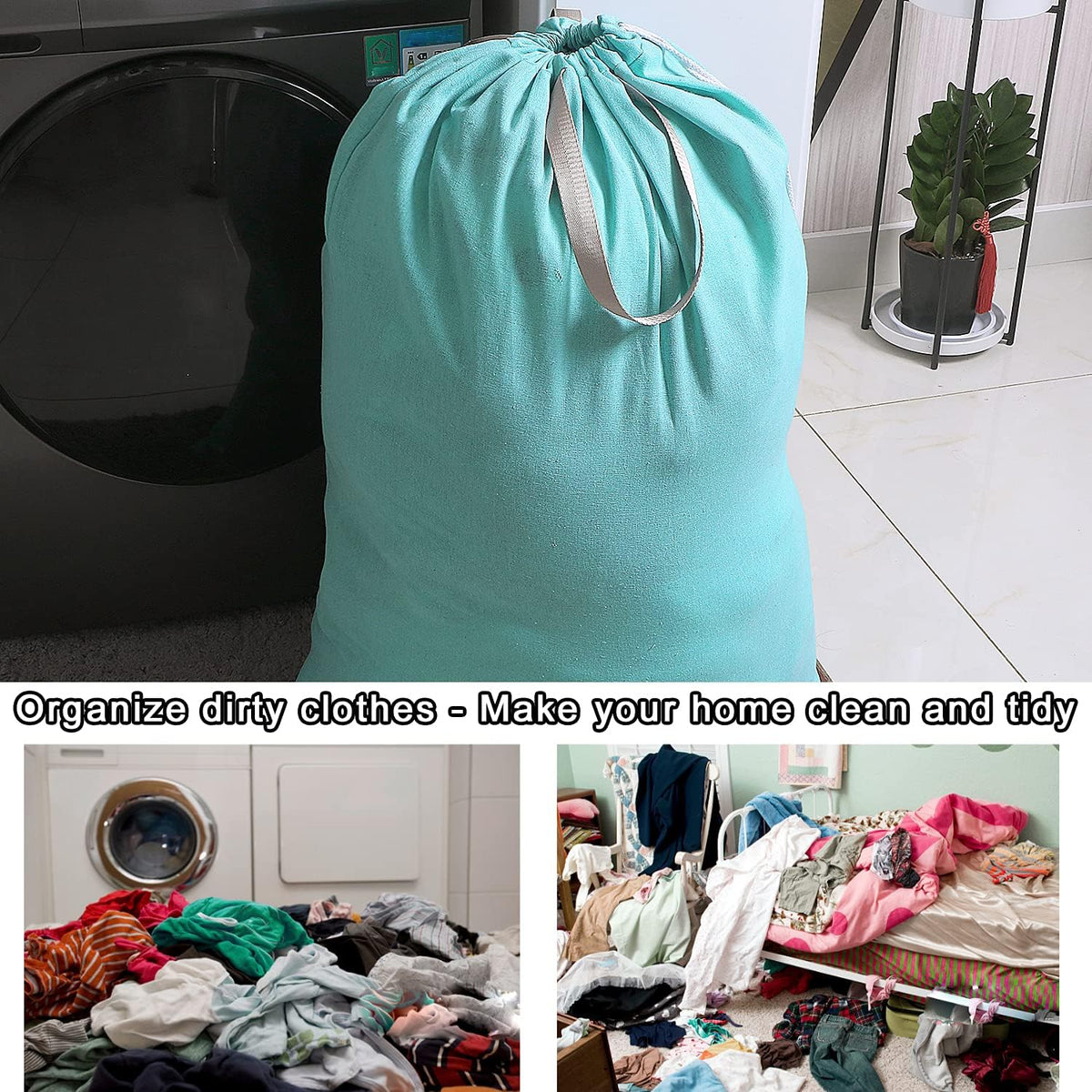 Heavy Duty Laundry Bag with Drawstring and Handle, Extra Large Travel Dirty Clothes Bag for Laundromat and Household, Durable Rip-Stop Laundry Hamper Liner, 28 x 40 Inch , Navy Blue
