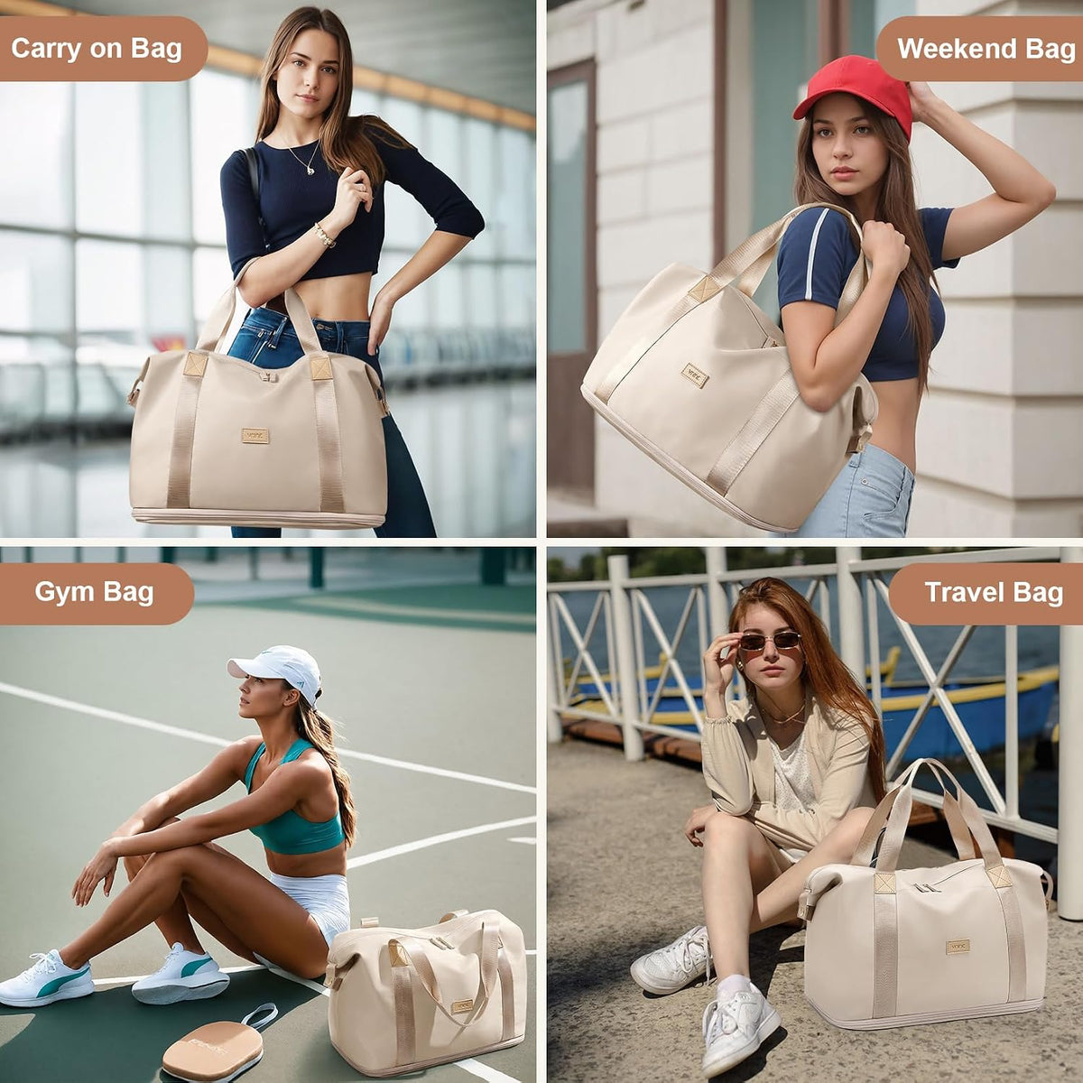 Travel Duffle Bag, Waterproof Weekender Carry On Tote Bags for Women, Sport Gym Bag for Men, Hospital Bag for Labor and Delivery, Overnight Luggage Bag with Trolley Sleeve Black