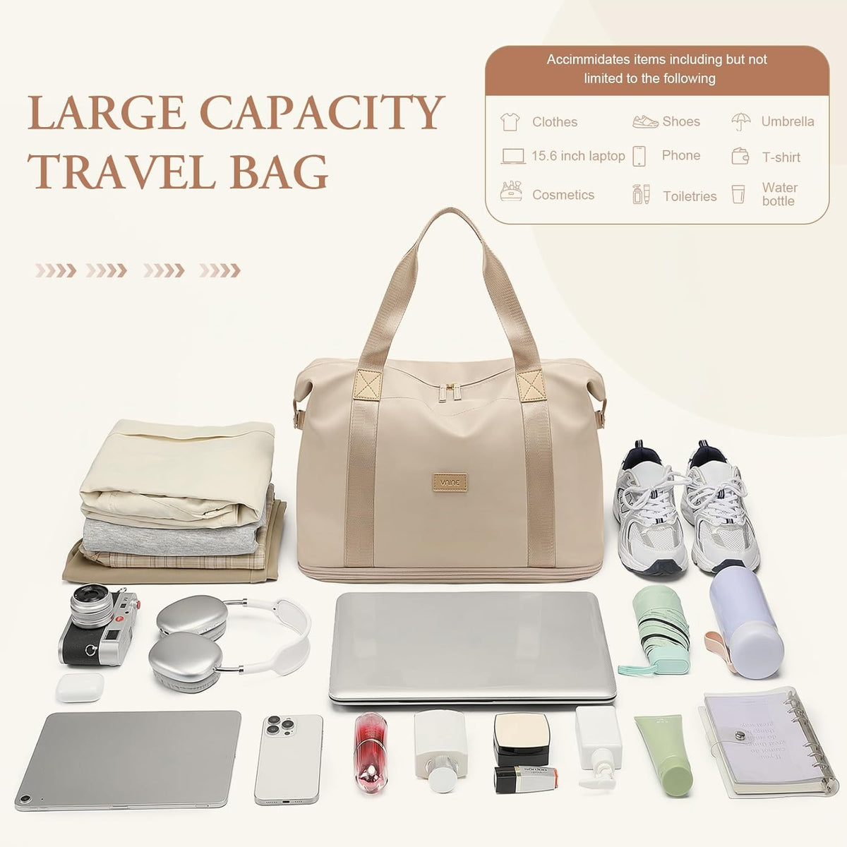 Travel Duffle Bag, Waterproof Weekender Carry On Tote Bags for Women, Sport Gym Bag for Men, Hospital Bag for Labor and Delivery, Overnight Luggage Bag with Trolley Sleeve Black