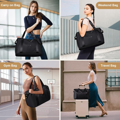 Travel Duffle Bag, Waterproof Weekender Carry On Tote Bags for Women, Sport Gym Bag for Men, Hospital Bag for Labor and Delivery, Overnight Luggage Bag with Trolley Sleeve Black