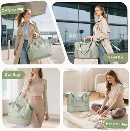 Travel Duffle Bag, Waterproof Weekender Carry On Tote Bags for Women, Sport Gym Bag for Men, Hospital Bag for Labor and Delivery, Overnight Luggage Bag with Trolley Sleeve Black