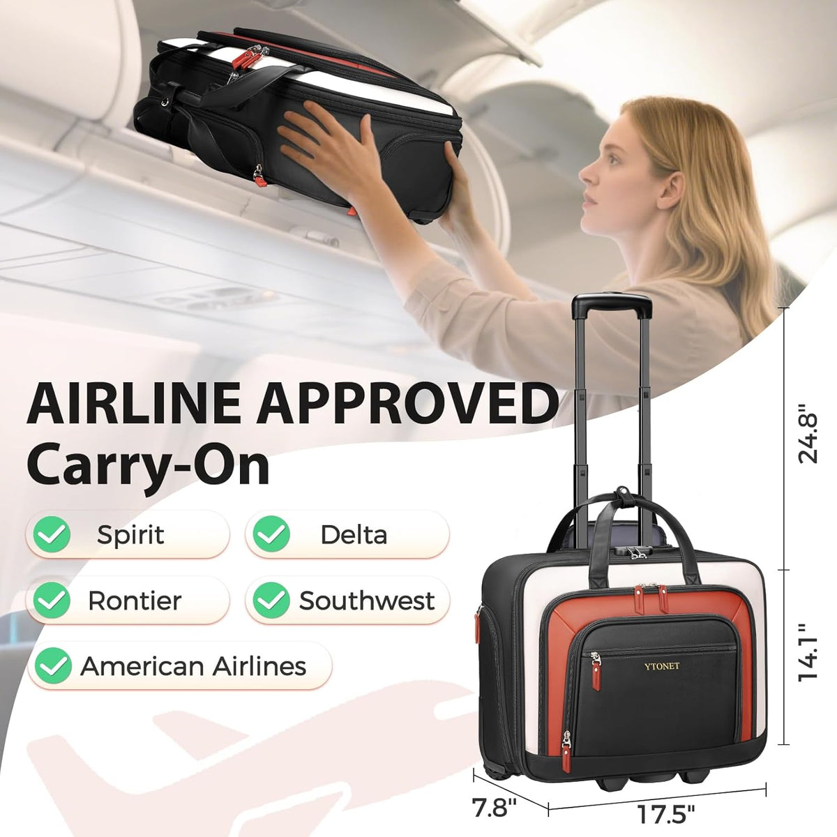 Rolling Laptop Bag, 17.3In Rolling Briefcase for Women Work College Teacher | Lockable, Insulated & Waterproof Pocket, Carry on Rolling Computer Bag Rolling Bag for Business, Laptop Bag with Wheels Gift