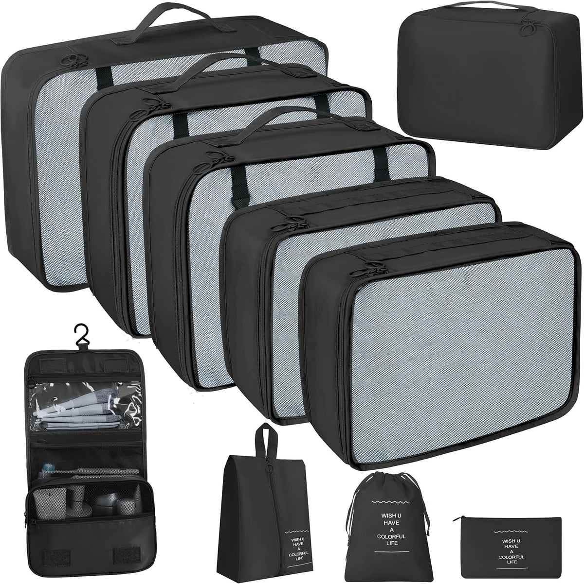 10 Pcs Set Packing Cubes - Travel Packing Organizers, Expandable Suitcase Organizer, Luggage Organizer Bags