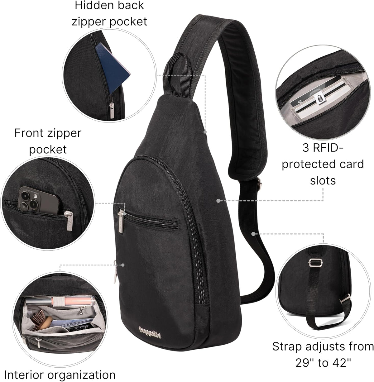 Daily Sling - Lightweight 12.6"x7.5" Sling Crossbody Bag with Convertible Adjustable Shoulder Strap