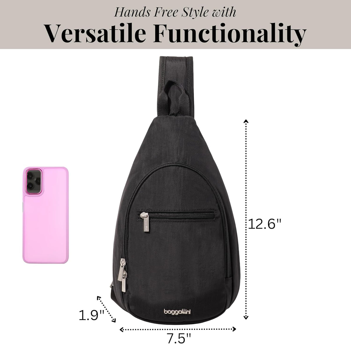 Daily Sling - Lightweight 12.6"x7.5" Sling Crossbody Bag with Convertible Adjustable Shoulder Strap