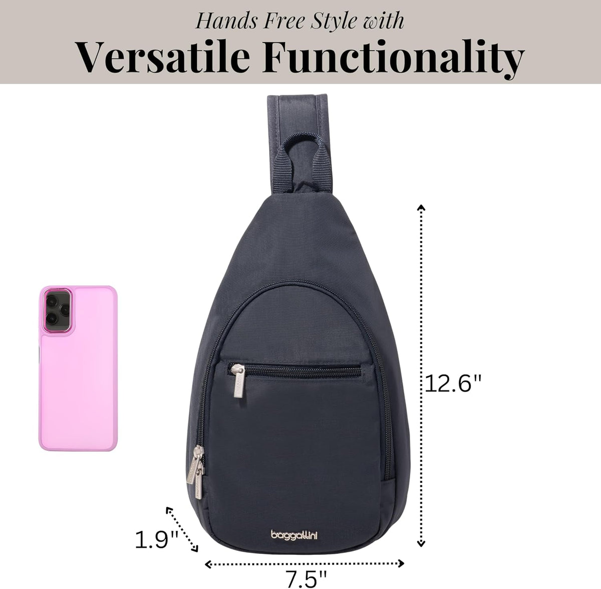 Daily Sling - Lightweight 12.6"x7.5" Sling Crossbody Bag with Convertible Adjustable Shoulder Strap