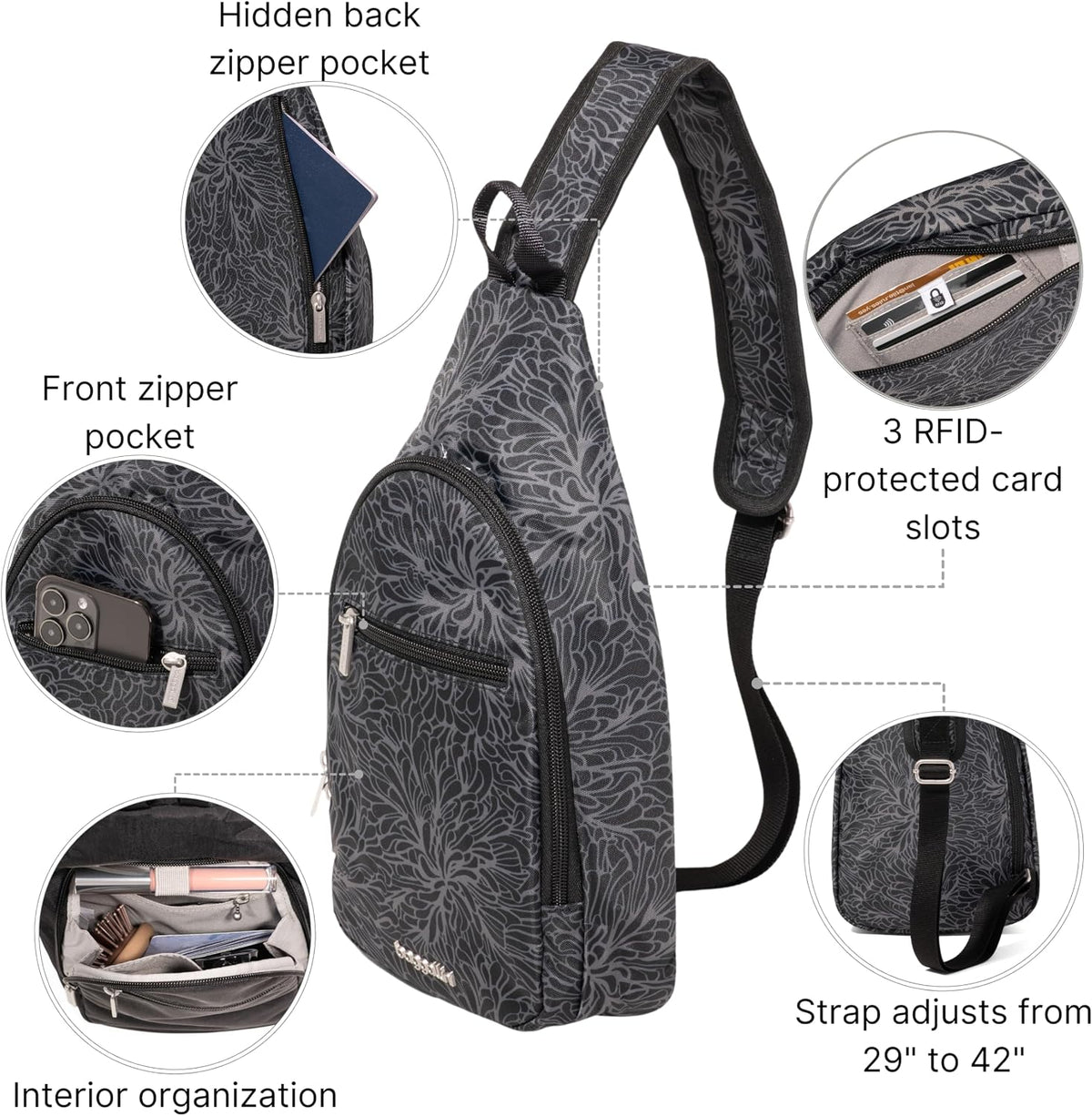 Daily Sling - Lightweight 12.6"x7.5" Sling Crossbody Bag with Convertible Adjustable Shoulder Strap