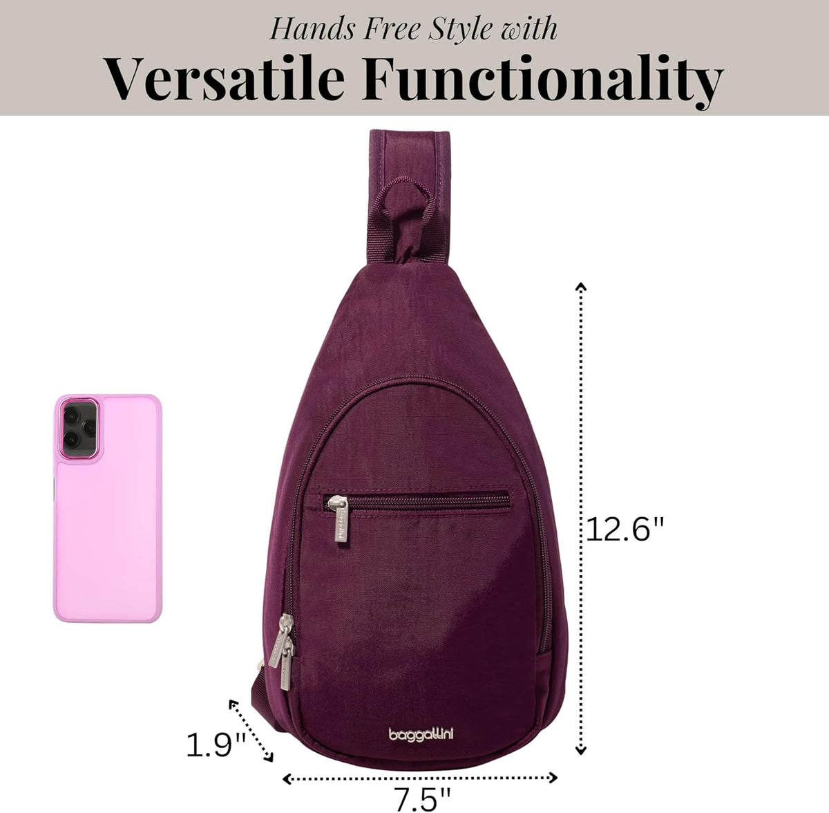 Daily Sling - Lightweight 12.6"x7.5" Sling Crossbody Bag with Convertible Adjustable Shoulder Strap