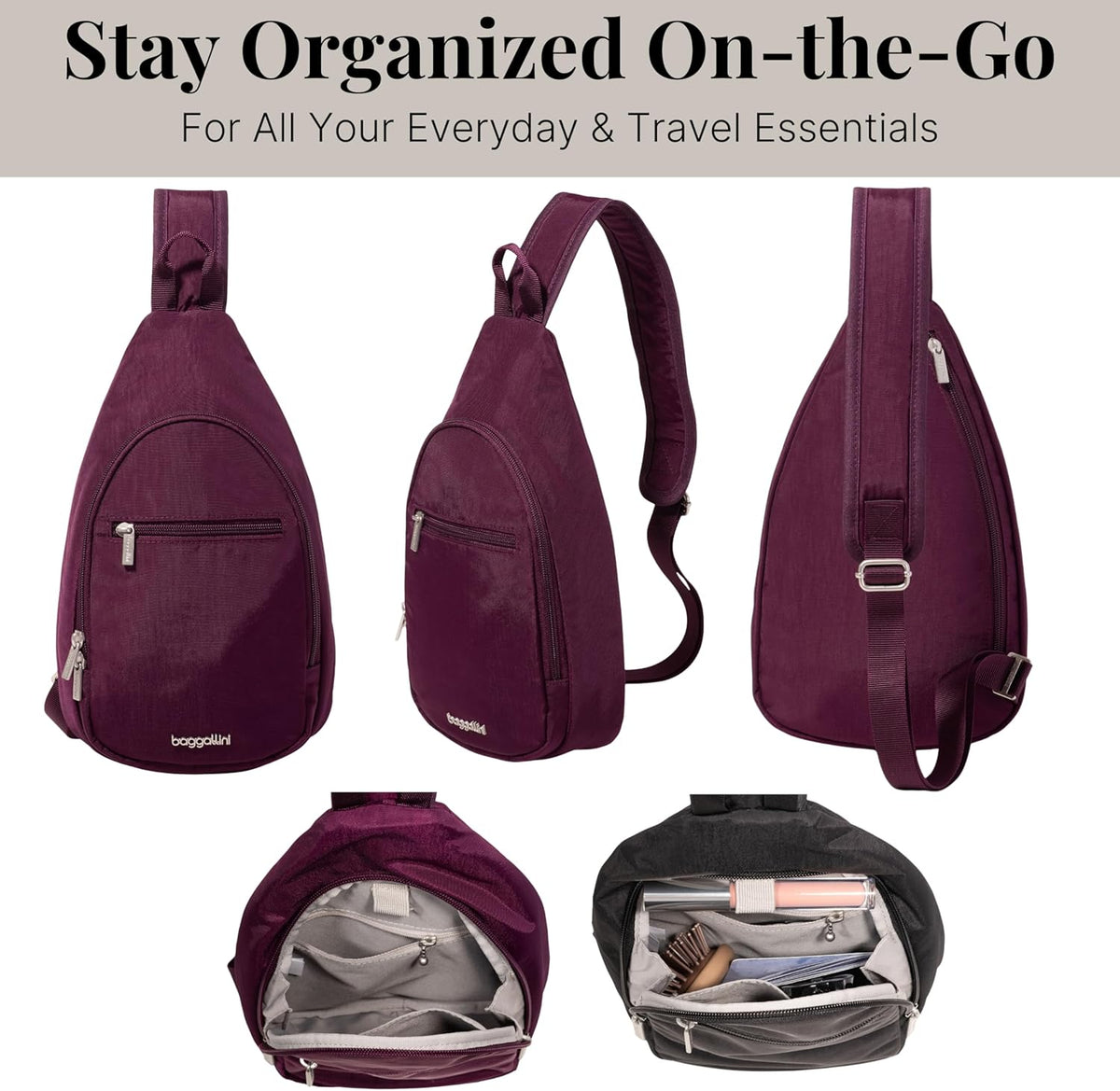 Daily Sling - Lightweight 12.6"x7.5" Sling Crossbody Bag with Convertible Adjustable Shoulder Strap