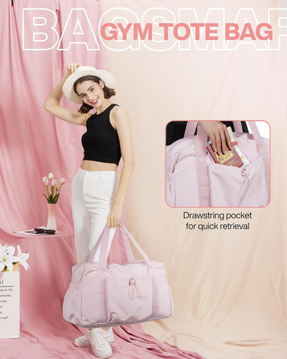 Foldable Travel Duffle Bag for Women, Gym Tote Bag for Sports, 26L Airport Carry On Weekender Overnight Bag for Travel, Travel Accessories(Beige)