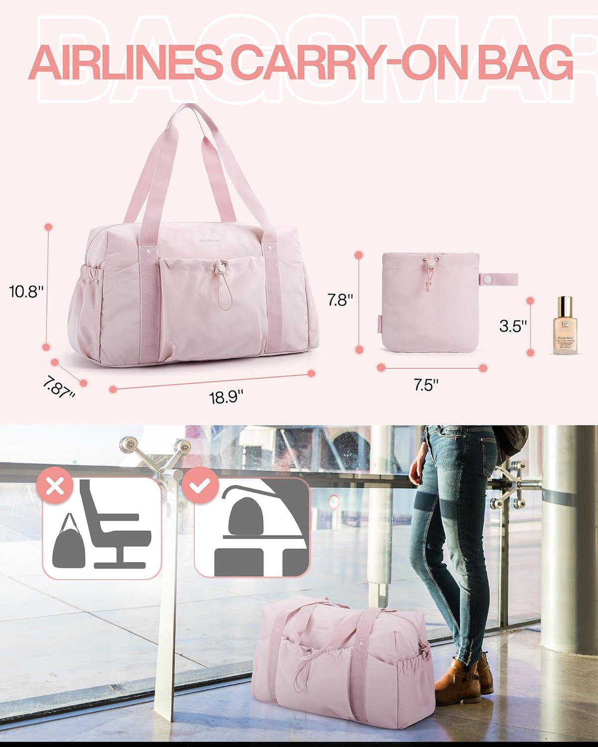 Foldable Travel Duffle Bag for Women, Gym Tote Bag for Sports, 26L Airport Carry On Weekender Overnight Bag for Travel, Travel Accessories(Beige)