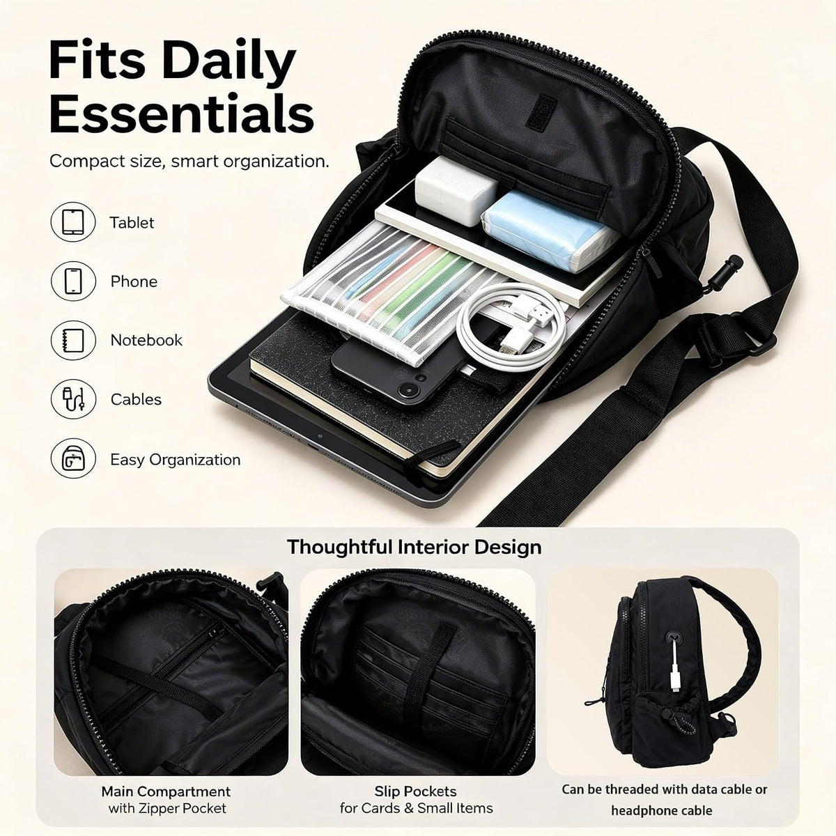 Small Sling Bag for Women, Puffer Crossbody Bag Purses Hobo Handbag Fanny Packs for Travel Hiking with Card Slots