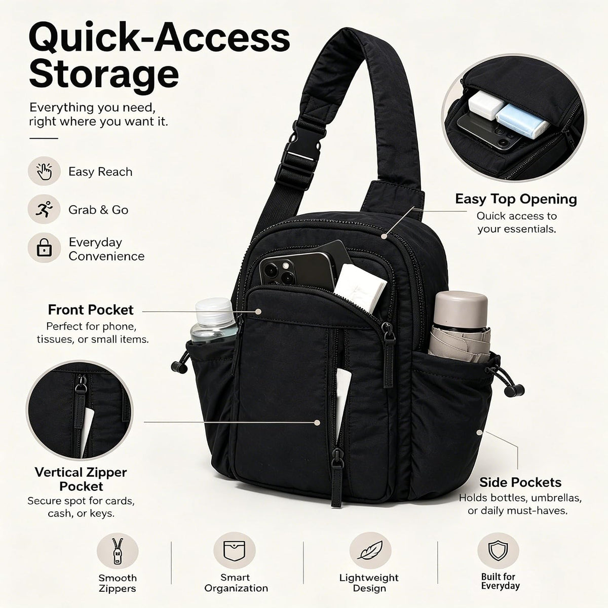 Small Sling Bag for Women, Puffer Crossbody Bag Purses Hobo Handbag Fanny Packs for Travel Hiking with Card Slots