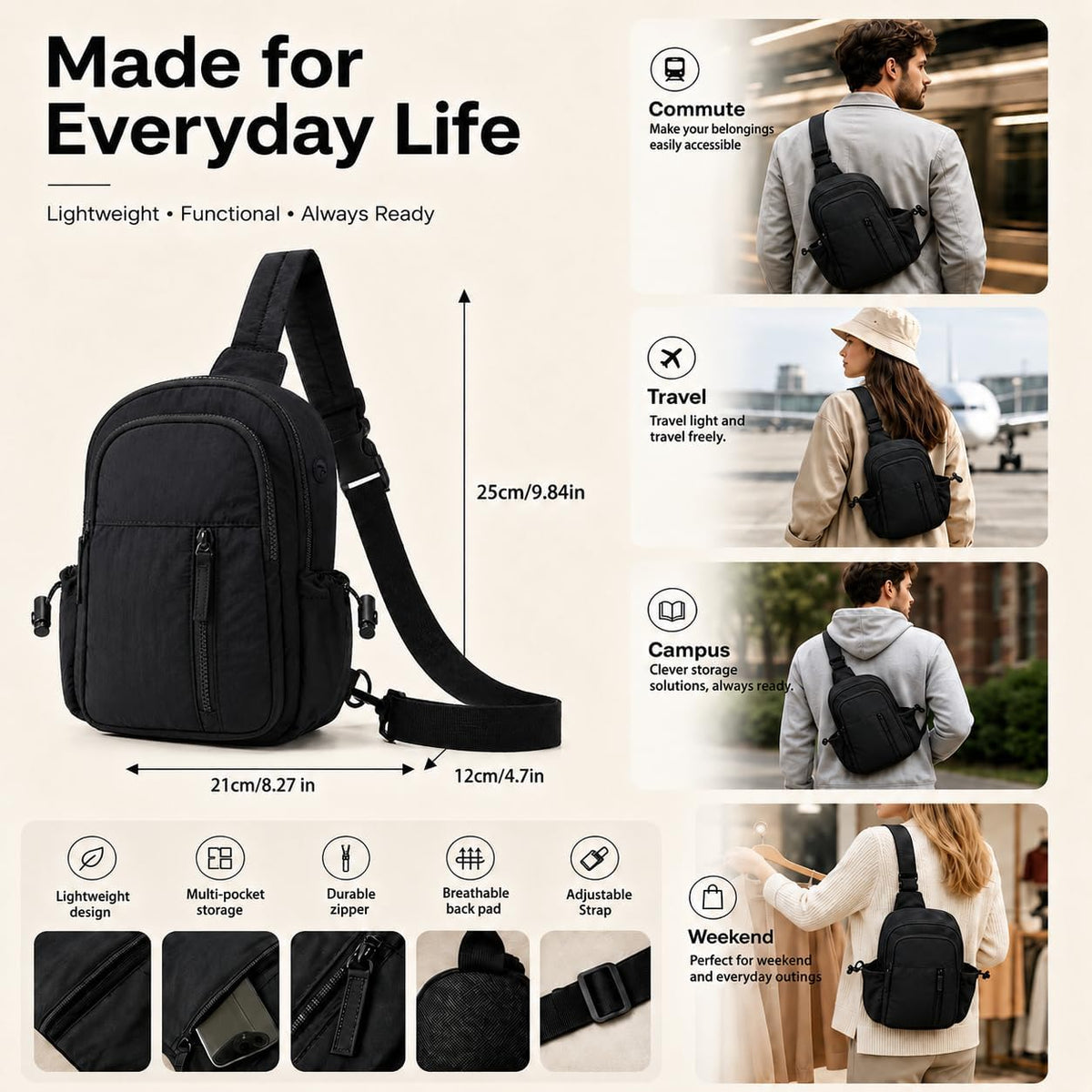 Small Sling Bag for Women, Puffer Crossbody Bag Purses Hobo Handbag Fanny Packs for Travel Hiking with Card Slots