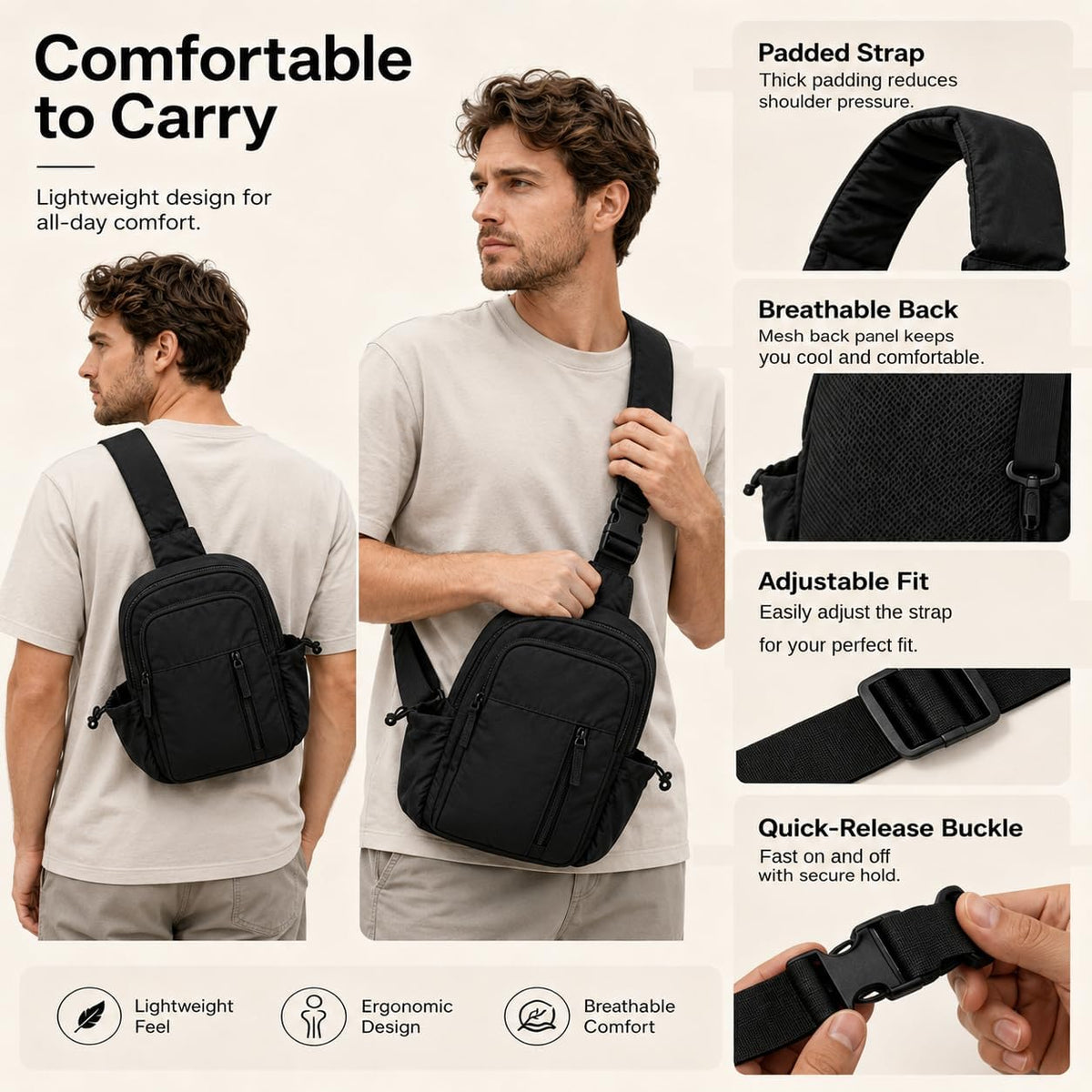 Small Sling Bag for Women, Puffer Crossbody Bag Purses Hobo Handbag Fanny Packs for Travel Hiking with Card Slots