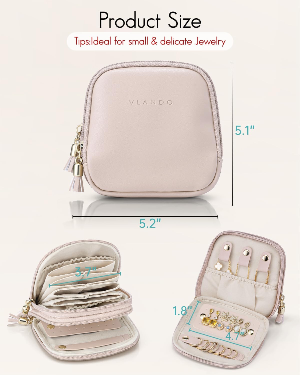 2-Layer Travel Jewelry Case for Necklaces,Rings,Earrings | Storage with Velvet Lining,Keeps Small Jewelry Separated for Travel,Carry-On Totes,Daily Use,Toffee