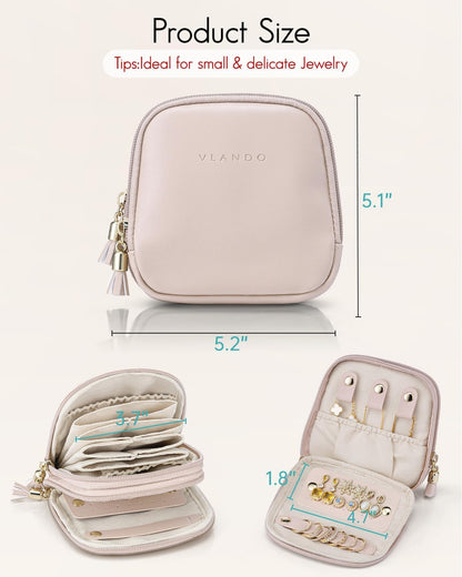 2-Layer Travel Jewelry Case for Necklaces,Rings,Earrings | Storage with Velvet Lining,Keeps Small Jewelry Separated for Travel,Carry-On Totes,Daily Use,Toffee