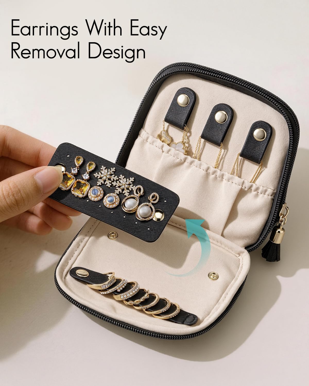 2-Layer Travel Jewelry Case for Necklaces,Rings,Earrings | Storage with Velvet Lining,Keeps Small Jewelry Separated for Travel,Carry-On Totes,Daily Use,Toffee