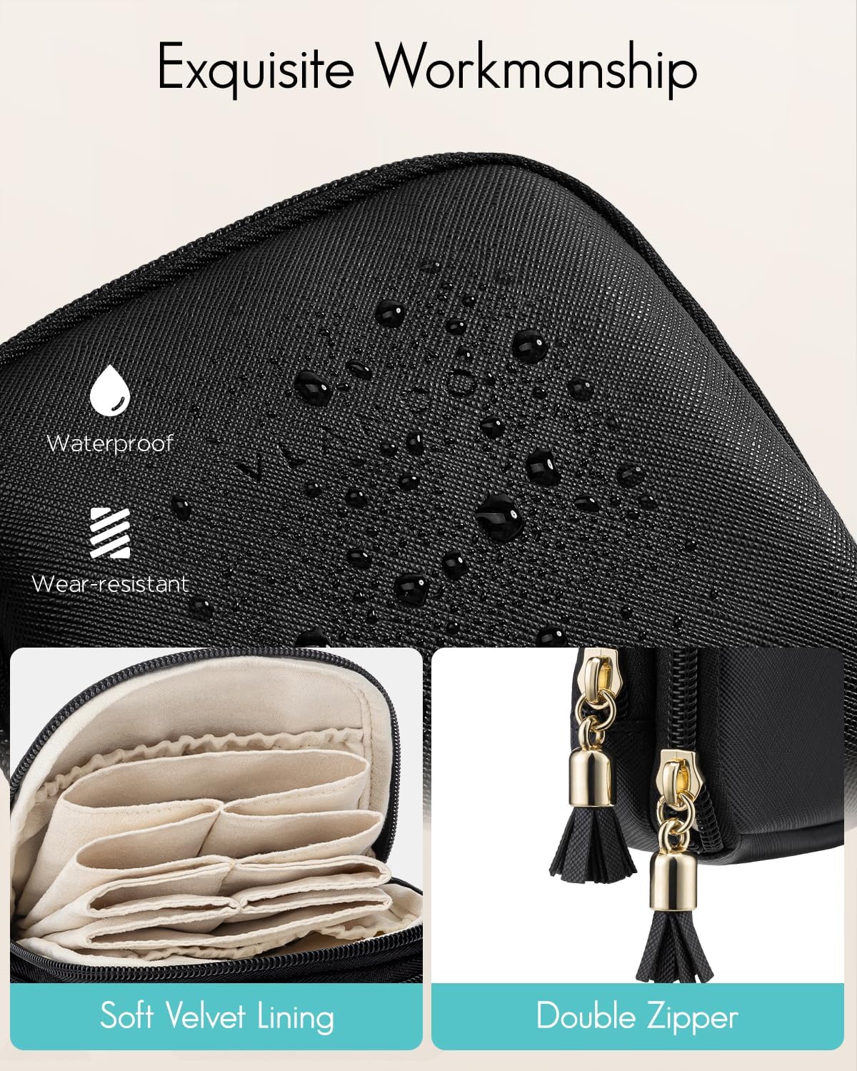 2-Layer Travel Jewelry Case for Necklaces,Rings,Earrings | Storage with Velvet Lining,Keeps Small Jewelry Separated for Travel,Carry-On Totes,Daily Use,Toffee
