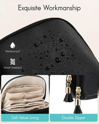 2-Layer Travel Jewelry Case for Necklaces,Rings,Earrings | Storage with Velvet Lining,Keeps Small Jewelry Separated for Travel,Carry-On Totes,Daily Use,Toffee
