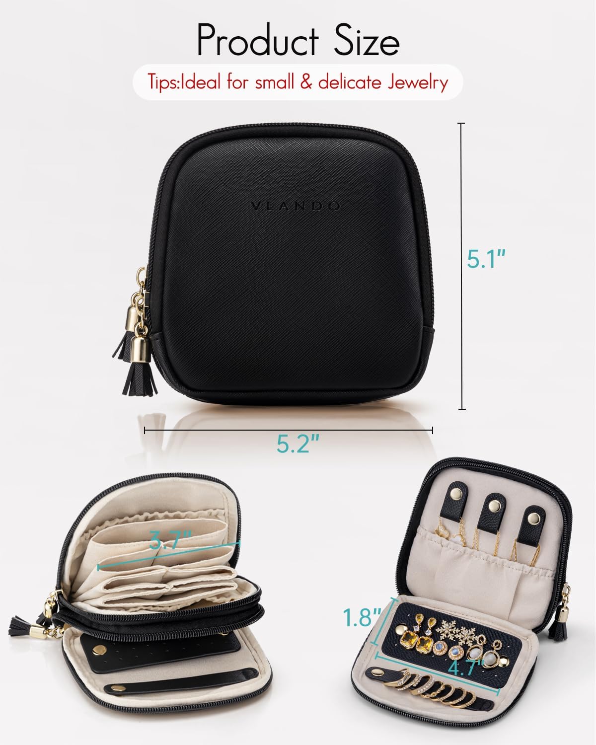 2-Layer Travel Jewelry Case for Necklaces,Rings,Earrings | Storage with Velvet Lining,Keeps Small Jewelry Separated for Travel,Carry-On Totes,Daily Use,Toffee