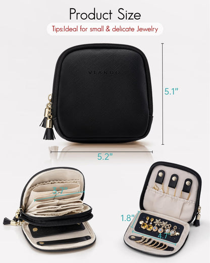 2-Layer Travel Jewelry Case for Necklaces,Rings,Earrings | Storage with Velvet Lining,Keeps Small Jewelry Separated for Travel,Carry-On Totes,Daily Use,Toffee