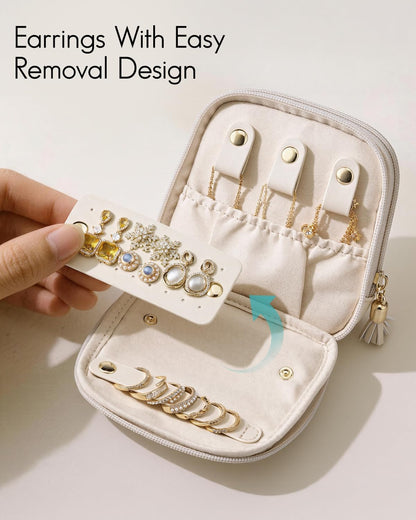2-Layer Travel Jewelry Case for Necklaces,Rings,Earrings | Storage with Velvet Lining,Keeps Small Jewelry Separated for Travel,Carry-On Totes,Daily Use,Toffee