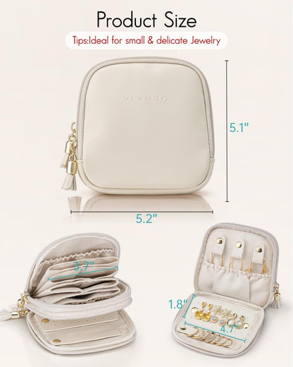 2-Layer Travel Jewelry Case for Necklaces,Rings,Earrings | Storage with Velvet Lining,Keeps Small Jewelry Separated for Travel,Carry-On Totes,Daily Use,Toffee