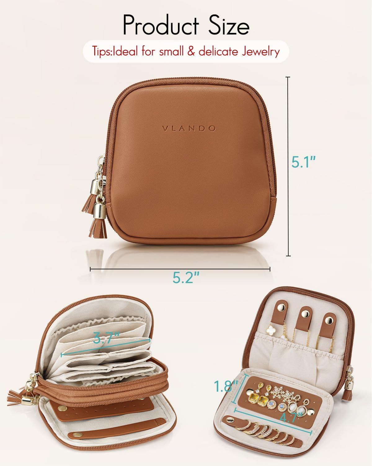 2-Layer Travel Jewelry Case for Necklaces,Rings,Earrings | Storage with Velvet Lining,Keeps Small Jewelry Separated for Travel,Carry-On Totes,Daily Use,Toffee