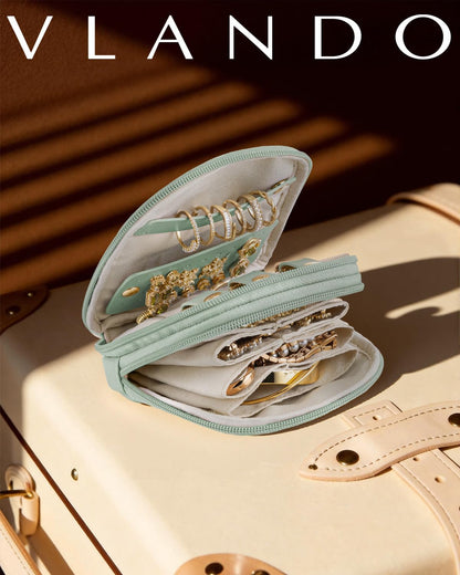 2-Layer Travel Jewelry Case for Necklaces,Rings,Earrings | Storage with Velvet Lining,Keeps Small Jewelry Separated for Travel,Carry-On Totes,Daily Use,Toffee