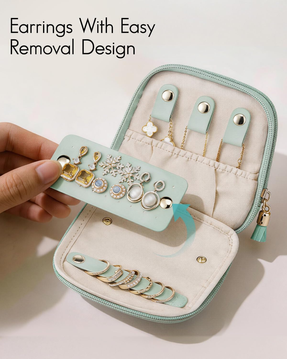 2-Layer Travel Jewelry Case for Necklaces,Rings,Earrings | Storage with Velvet Lining,Keeps Small Jewelry Separated for Travel,Carry-On Totes,Daily Use,Toffee