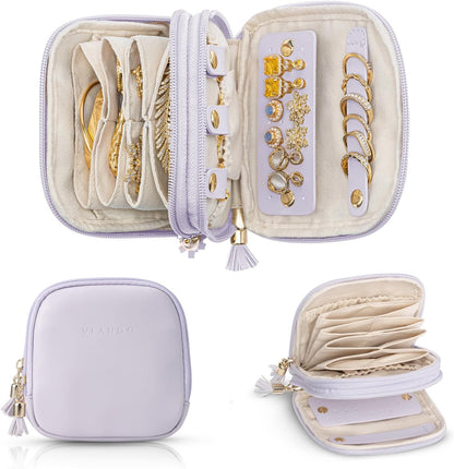 2-Layer Travel Jewelry Case for Necklaces,Rings,Earrings | Storage with Velvet Lining,Keeps Small Jewelry Separated for Travel,Carry-On Totes,Daily Use,Toffee