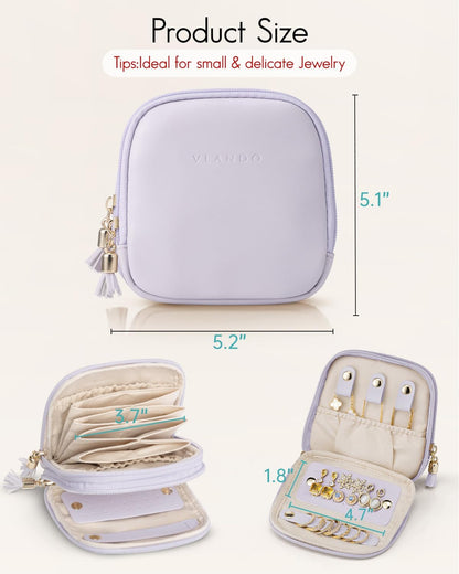 2-Layer Travel Jewelry Case for Necklaces,Rings,Earrings | Storage with Velvet Lining,Keeps Small Jewelry Separated for Travel,Carry-On Totes,Daily Use,Toffee