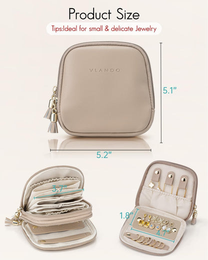 2-Layer Travel Jewelry Case for Necklaces,Rings,Earrings | Storage with Velvet Lining,Keeps Small Jewelry Separated for Travel,Carry-On Totes,Daily Use,Toffee